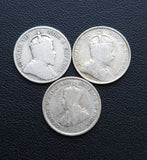 1902, 1910, 1926 Straits Settlements 10 Cents Silver Coins - Lot of 3