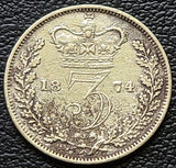 1874 Great Britain 3 Pence Silver Coins - 92.5% Silver