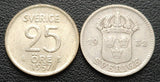 1932 & 1957 Sweden 25 Ore Silver Coins - Great Condition
