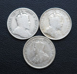 1902, 1910, 1926 Straits Settlements 10 Cents Silver Coins - Lot of 3