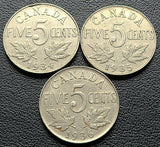 1934, 1935, 1936 Canada 5-Cent Nickels - King George V 