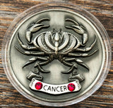 My Zodiac Coin - CANCER - Swarovski® Crystals, 3D, Glow-In-Dark - Antique Silver