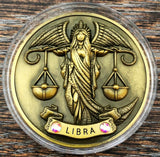 My Zodiac Coin - LIBRA - Swarovski® Crystals, 3D, Glow-In-The-Dark - Gold Finish